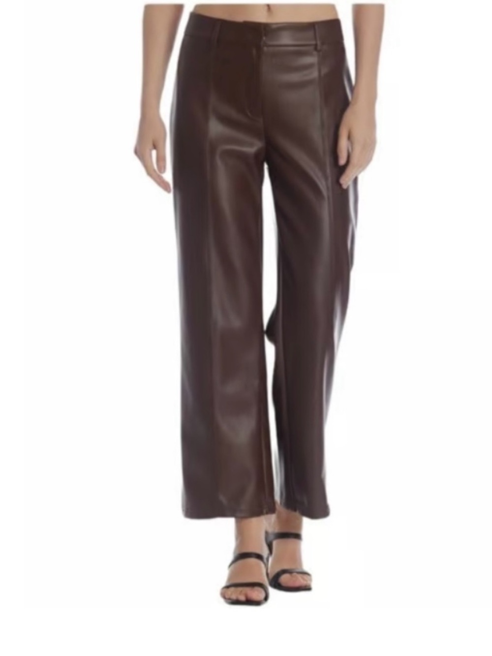 7 For All Mankind Wide-Leg Faux Leather Pants in Chocolate Brown Trouser Medium